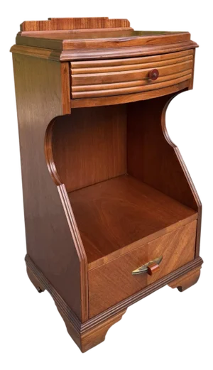 Vintage Art Deco Walnut Nightstand With Ribbed Drawer Front