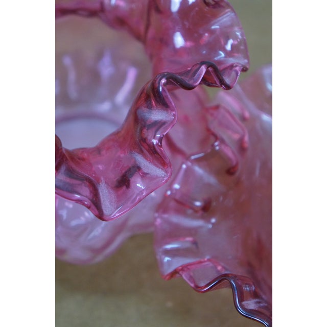 Late 20th Century Cranberry Art Glass Ruffled Pitchers Decanters Vase Bowl Compote Fenton - Set of 6 For Sale - Image 15 of 18