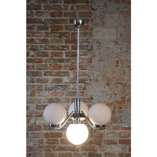 Art Deco Chandelier in Chrome-Plated Steel and Opal Glass, Czech, 1920s For Sale - Image 12 of 13