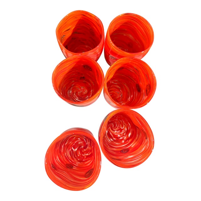 Contemporary Lively Amber Rods and Murrine Murano Glass – Set of 6 For Sale