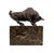 Art Deco style bronze bull figurine in brown patinated bronze, mounted on a dark rectangular marble base. This animal...