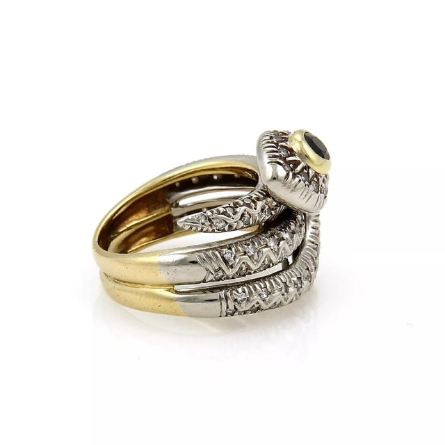 Late 20th Century Diamond & Sapphire 18k Two Tone Gold Multi Row Snake Ring For Sale - Image 5 of 7