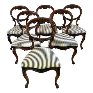 Antique Victorian Carved Walnut Dining Chairs, 1850, Set of 6 For Sale
