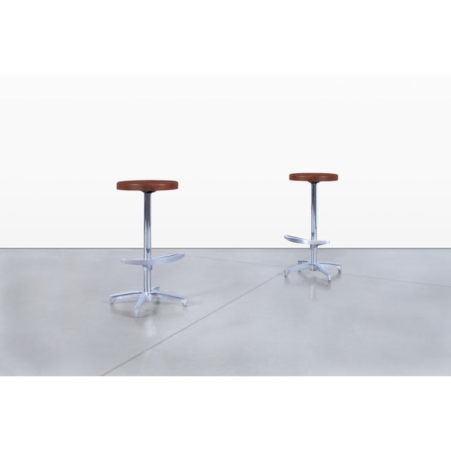 Vintage Walnut and Aluminum Bar Stools For Sale - Image 4 of 12