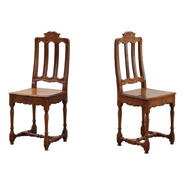 Antique Carved Oak Side Chairs, France, Set of 2 For Sale