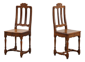 Antique Carved Oak Side Chairs, France, Set of 2