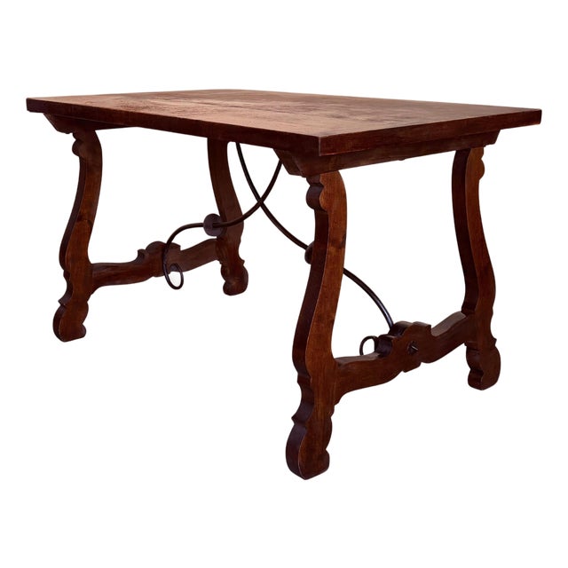 20th Dining or Console Table of Walnut with Lyre Legs and Heavy Top, Spain For Sale