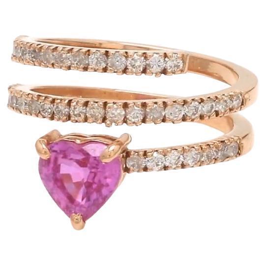 Natural 1.38 cts pink sapphire heart & 0.59 cts diamond ring in 18k gold For Sale - Image 15 of 18