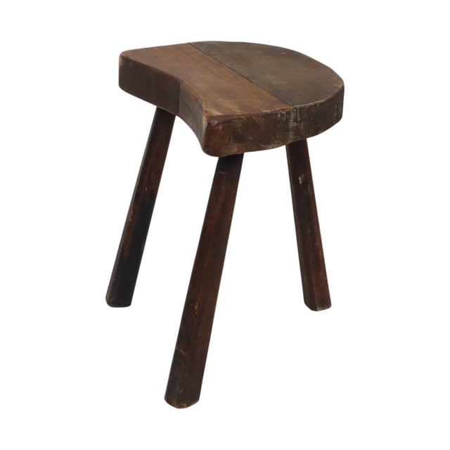 Vintage Rustic Wabi-Sabi Wooden Three-Legged Milking Stool, France For Sale - Image 9 of 18