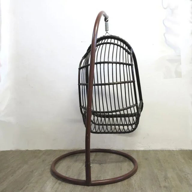 Vintage Rattan & Bamboo Hanging Egg Chair For Sale - Image 6 of 7