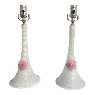 1950s Murano Glass Floral Lamps, Pair For Sale