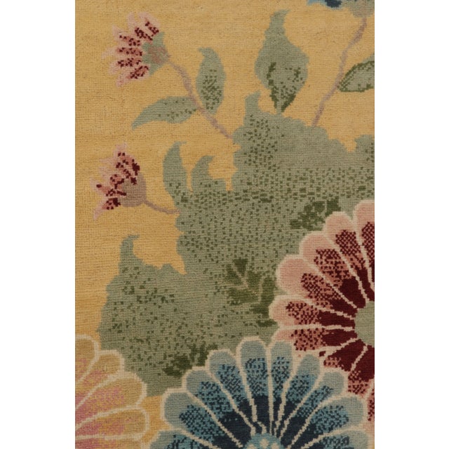 Rug & Kilim Chinese Style Art Deco Rug in Gold with Red & Blue Floral Patterns - 12'x18' For Sale In New York - Image 6 of 8