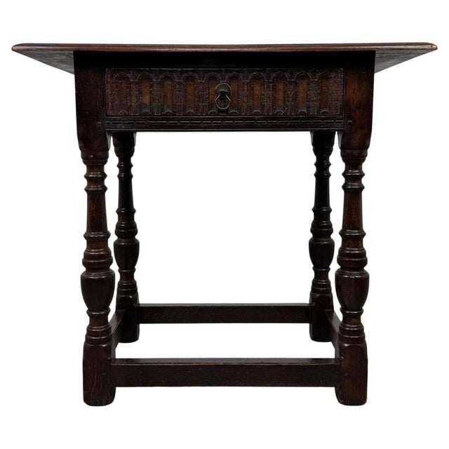 Antique English Carved Oak Side Table For Sale - Image 12 of 12