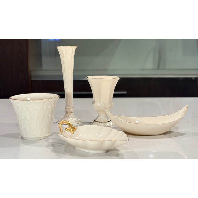 Metal Hollywood Regency Lenox Ivory and Gold Vase Curation- Set of 3 For Sale - Image 7 of 7