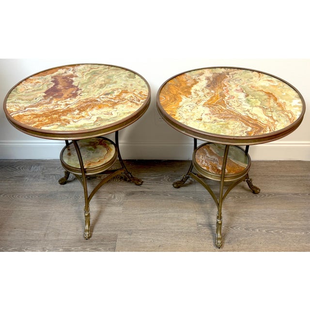 Beige Pair French Neoclassical Bronze & Book-Matched Onyx Gueridons For Sale - Image 8 of 15