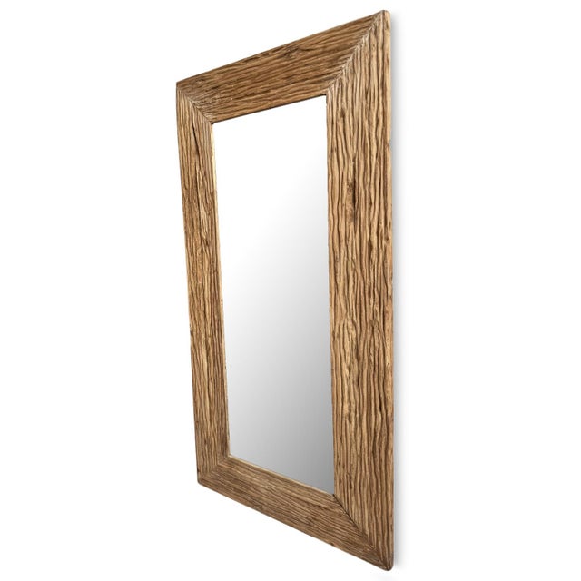Beautiful hand carved reclaimed deep grain teak wood full length mirror. Wood framing is 8" wide. Natural raw finish with...