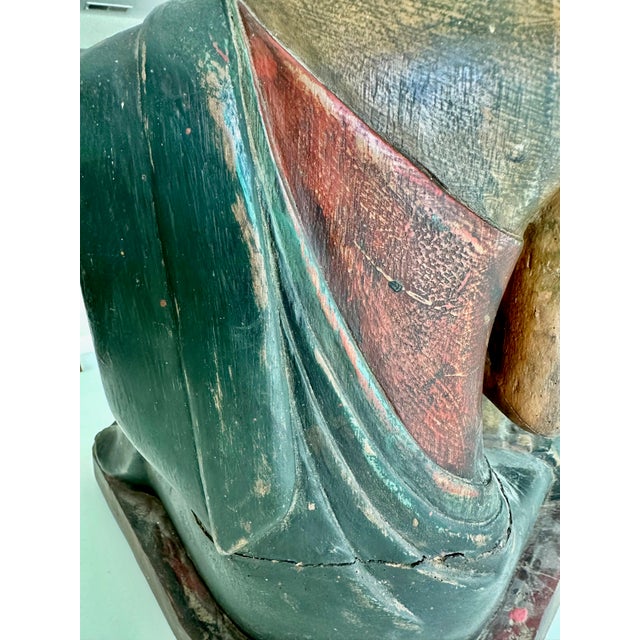 Antique Burmese Buddhist Monk Polychrome Wood Carving Statue For Sale - Image 14 of 18