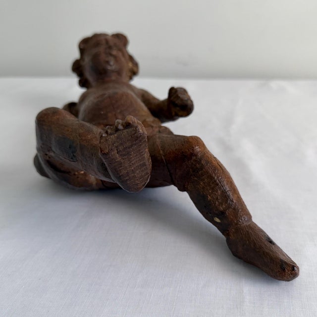 Brown Antique Baroque Carved Wooden Cherub or Angel For Sale - Image 8 of 11