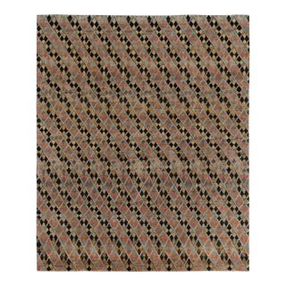 Rug & Kilim’s Modern Rug in Black, Charcoal and Gold Diamond Geometric Pattern For Sale