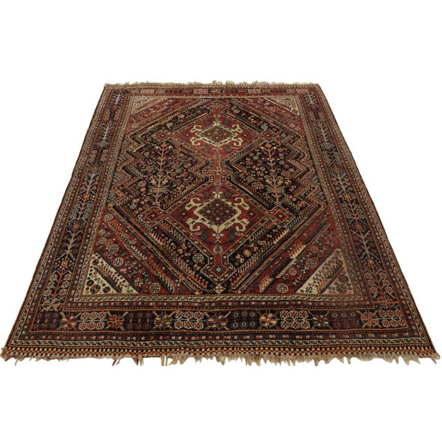 1900 - 1909 Antique Qashqai Rug in Red and Black With Medallions by Rug and Kilim For Sale - Image 5 of 7