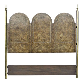1970s Vintage Mastercraft Burled Amboyna and Brass Headboard For Sale
