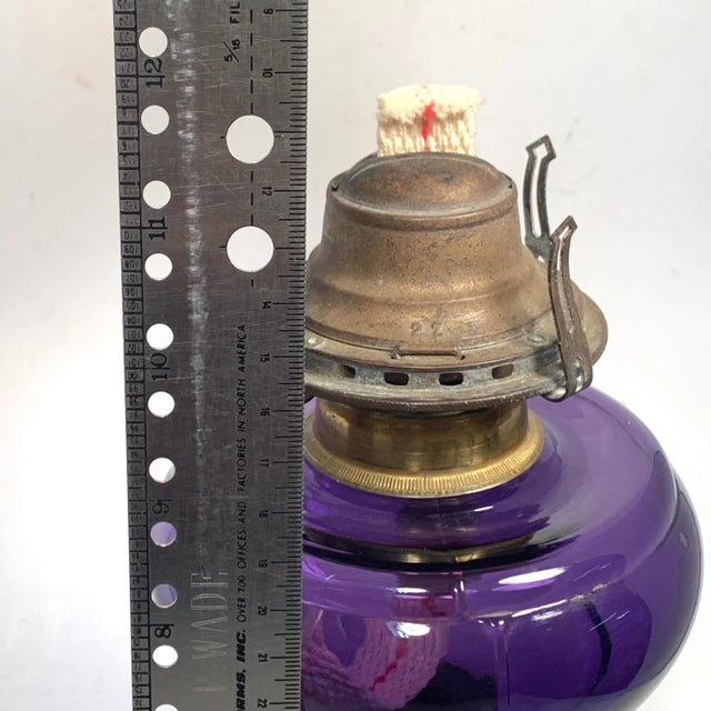 Late 19th Century Tall Amethyst Glass Oil Lamp With Brass Burner For Sale - Image 12 of 12