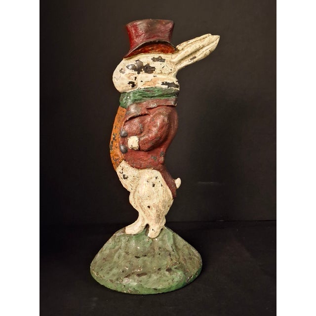 Metal Antique Cast Iron Gentleman Rabbit Doorstop Albany Foundry 94 Top Hat For Sale - Image 7 of 18
