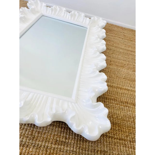 1980s Vintage 1980s White Ruffled Carved Look Molded Fiberglass Wall Mirror Serge Roche Style For Sale - Image 5 of 7