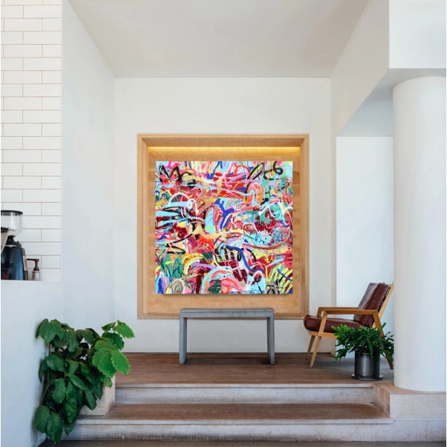 Pink Vibrant Spontaneous Colorful Playful Painting "I Really Did Think About It" Original Artwork by Khoury For Sale - Image 8 of 8