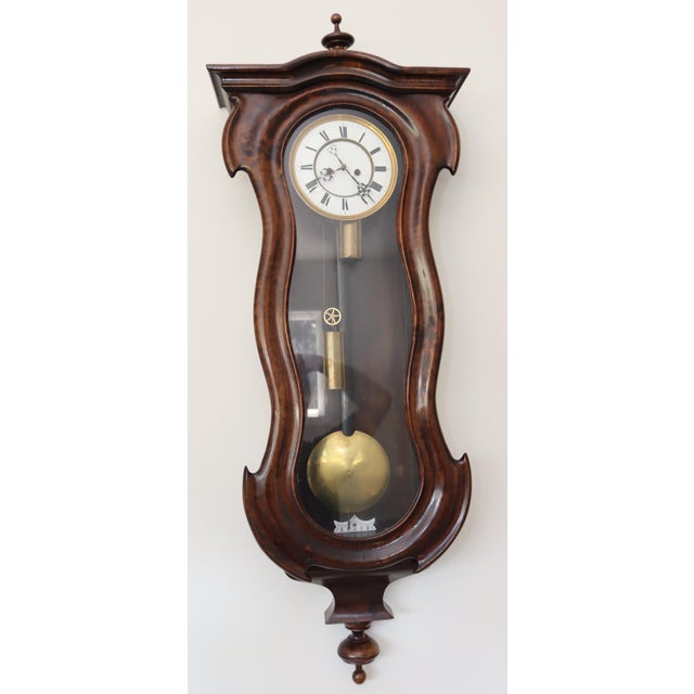 English Antique Serpentine Glass Front Key Wind Pendulum Wall Clock For Sale - Image 3 of 12