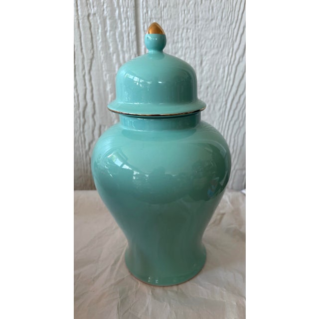 Ceramic Vintage Andrea by Sadek Japanese Turquoise Floral & Bird Ginger Jar For Sale - Image 7 of 11