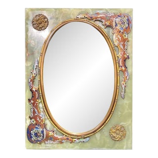 19th Century French Champleve Enameled Bronze and Onyx Table Mirror For Sale