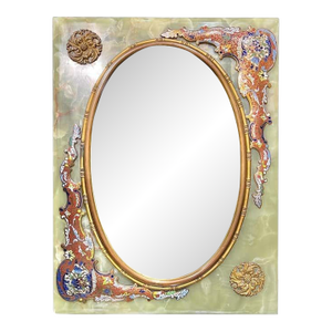 19th Century French Champleve Enameled Bronze and Onyx Table Mirror