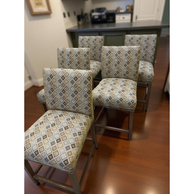 Elegant set of five Ethan Allen upholstered dining chairs, showcasing high-quality American craftsmanship and timeless...