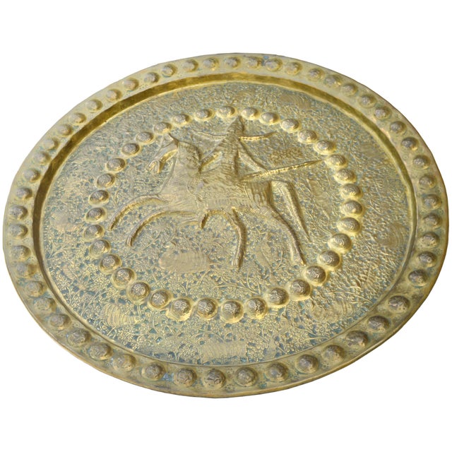Timeless one-of-a-kind antique solid-brass tray. Exhibiting an elaborate hand-engraved Spanish-Colonial design with...