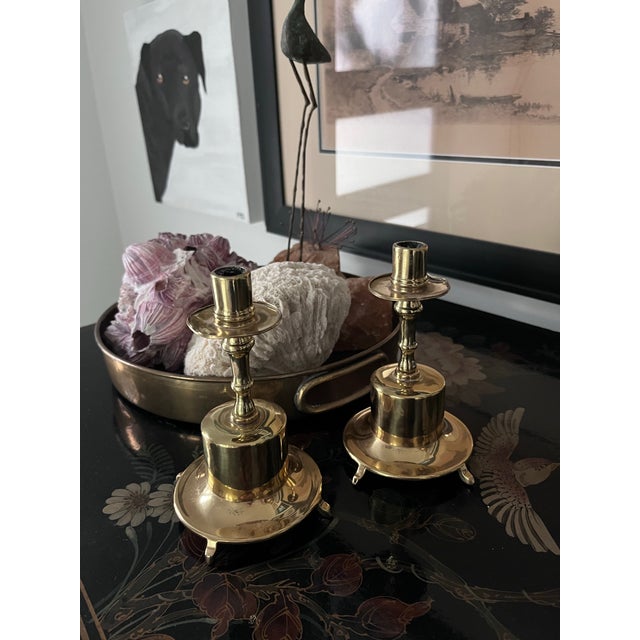 Brass Mid 20th Century Nautical Brass Candlestick Holders-a Pair For Sale - Image 8 of 10