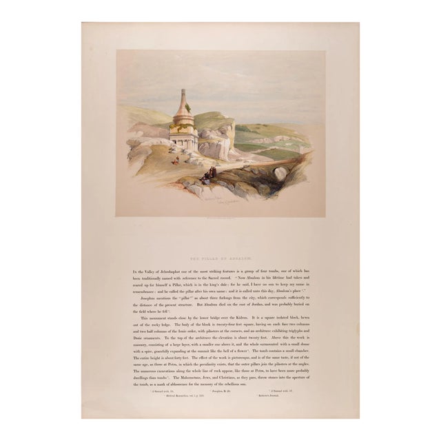 Pillar of Absalom Near Jerusalem: David Roberts ' 19th C. Hand-Colored Lithograph, 1841 For Sale