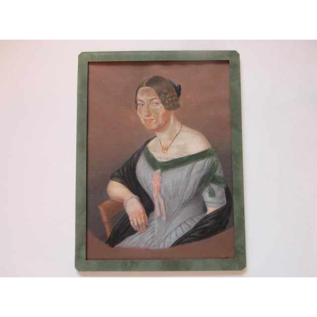 Portrait is signed by Lewin, with middle initial monogram, and date, on a pastel gouache. Female portrait in dark up do...