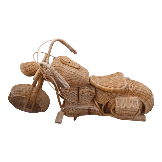 Vintage Mid Century Life Size Wicker Motorcycle For Sale