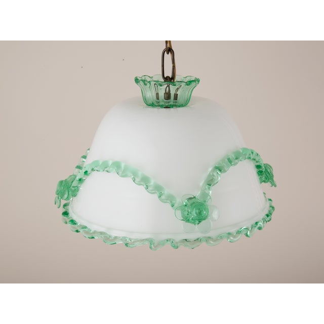Mid-Century Modern Antique Murano Glass Pendant Light Arsenic Jade Light Green Opaline For Sale - Image 3 of 14