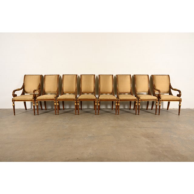 French Karges French Regency Louis XVI Carved Walnut and Gold Gilt Dining Chairs | Set of Eight For Sale - Image 3 of 16