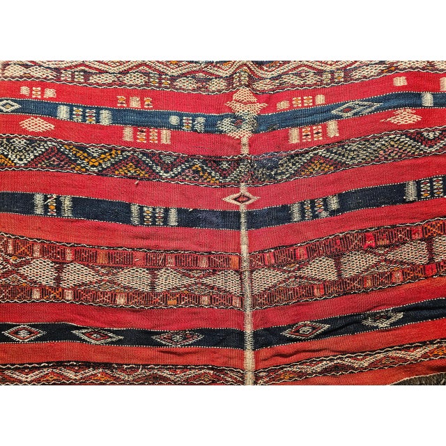 Moroccan Vintage Moroccan Tribal Kilim Rug, Handwoven Wool, Stripe Pattern, Red & Blue, 5x8 For Sale - Image 3 of 18