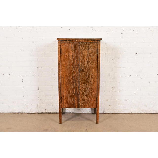 Stickley Brothers Style Antique Mission Tiger Oak Arts & Crafts Music Cabinet, Circa 1900 For Sale - Image 14 of 14