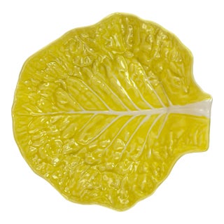 Vintage 1970s Secla Yellow Portuguese Cabbageware Majolica 13" Salad Serving Bowl For Sale