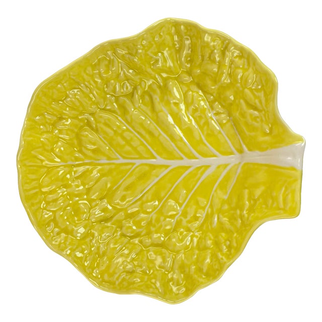 Vintage 1970s Secla Yellow Portuguese Cabbageware Majolica 13" Salad Serving Bowl For Sale