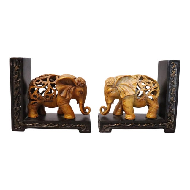 Hand Carved Resin Elephant Bookends, a Pair For Sale - Image 4 of 8