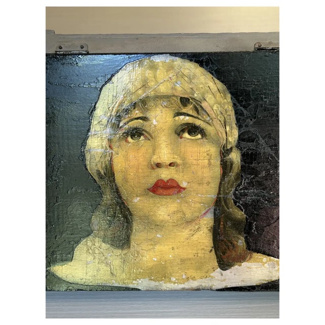 Art Deco 1920s Art Deco Original Portrait Painting on Box For Sale - Image 3 of 8