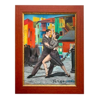 Painting Argentina Tango in Buenos Aires Signed & Dated 1999 Vintage Art Decor For Sale