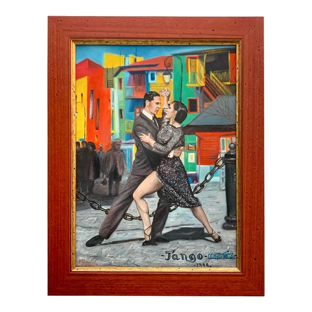 Painting Argentina Tango in Buenos Aires Signed & Dated 1999 Vintage Art Decor For Sale
