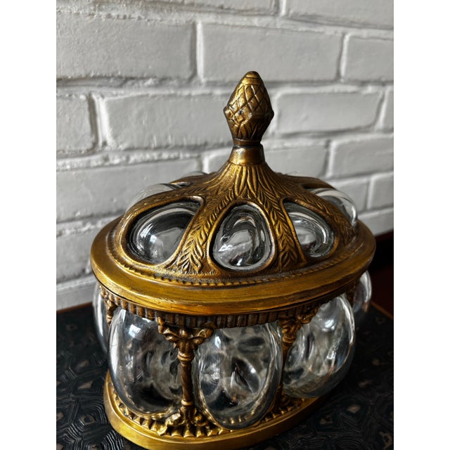 Mid 20th Century Solid Brass & Hand Blown Bubble Glass Lidded Dome Apothecary Jar For Sale In Cleveland - Image 6 of 8